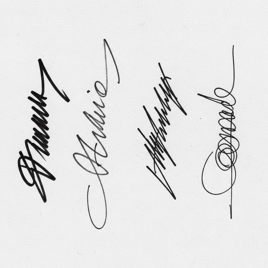 Ilustración de Estilos de firma manuscrita