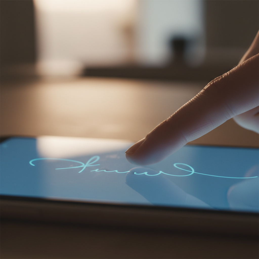 Illustration zu Handschriftliche Unterschrift auf dem Handy